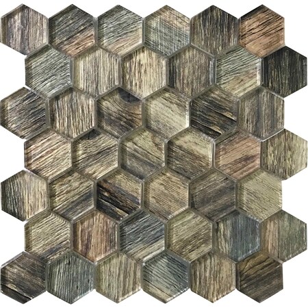 Apollo Tile Blue Wood Look Hexagon 4.83 sq.ft 11.8 in. x11.8 in. Glass Subway Tile, 5PK APLSRA9902EC51